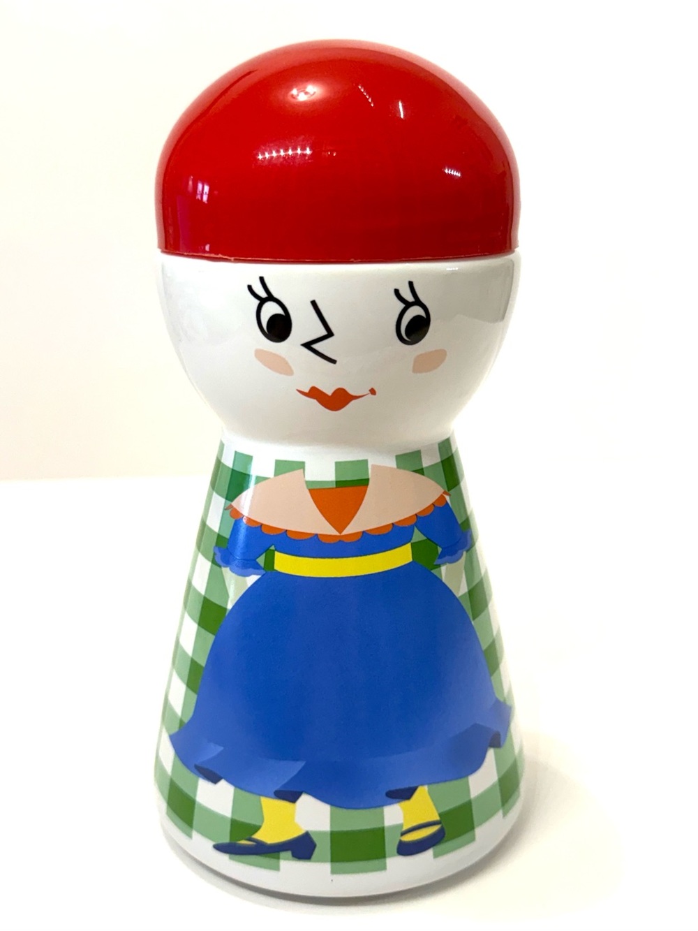 Playful Figural Lady Container Jar with Twist Cap 8.5”